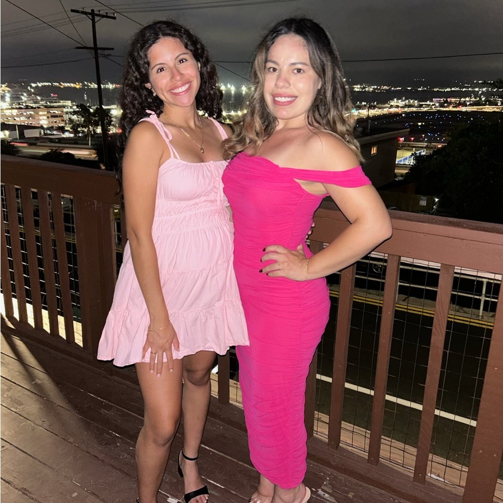 Amazon Vibrant Pink Off-Shoulder Midi Dress